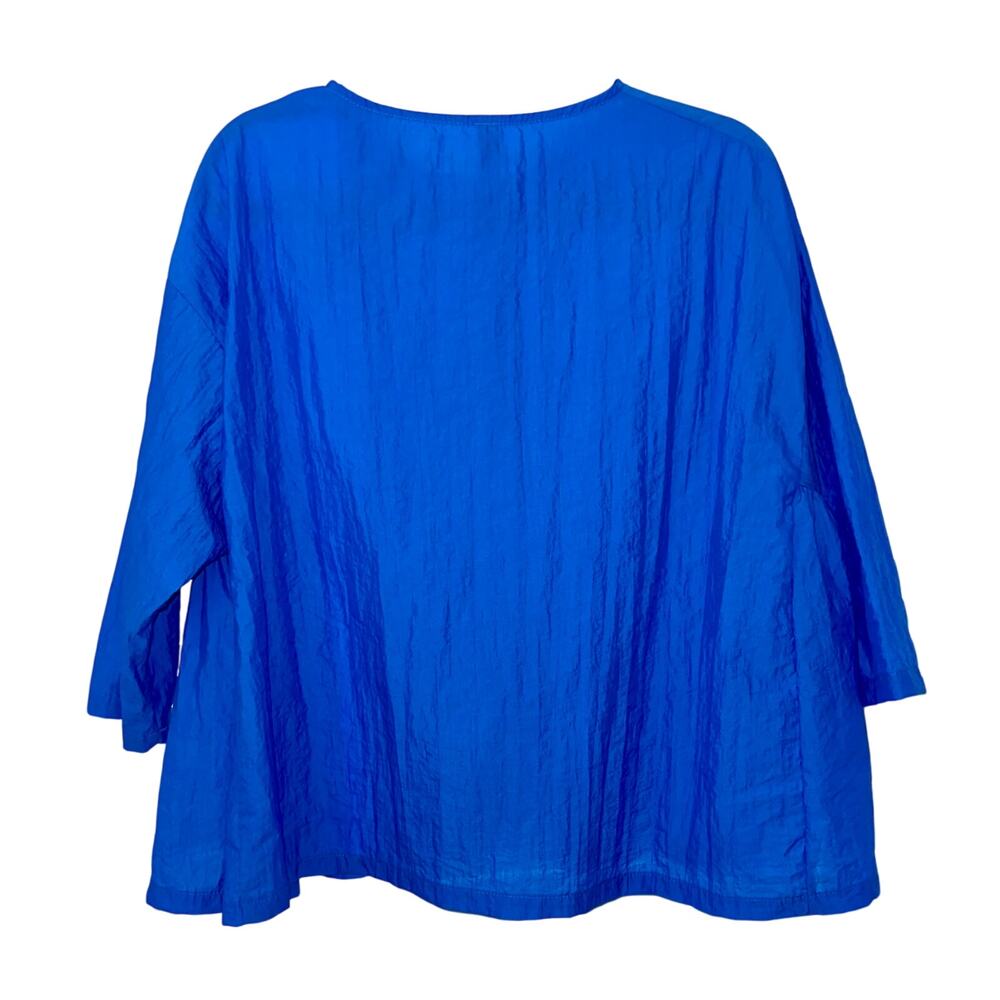 Wendy Trendy cobalt blue crepe quarter sleeve blouse crewneck top flowy comfy